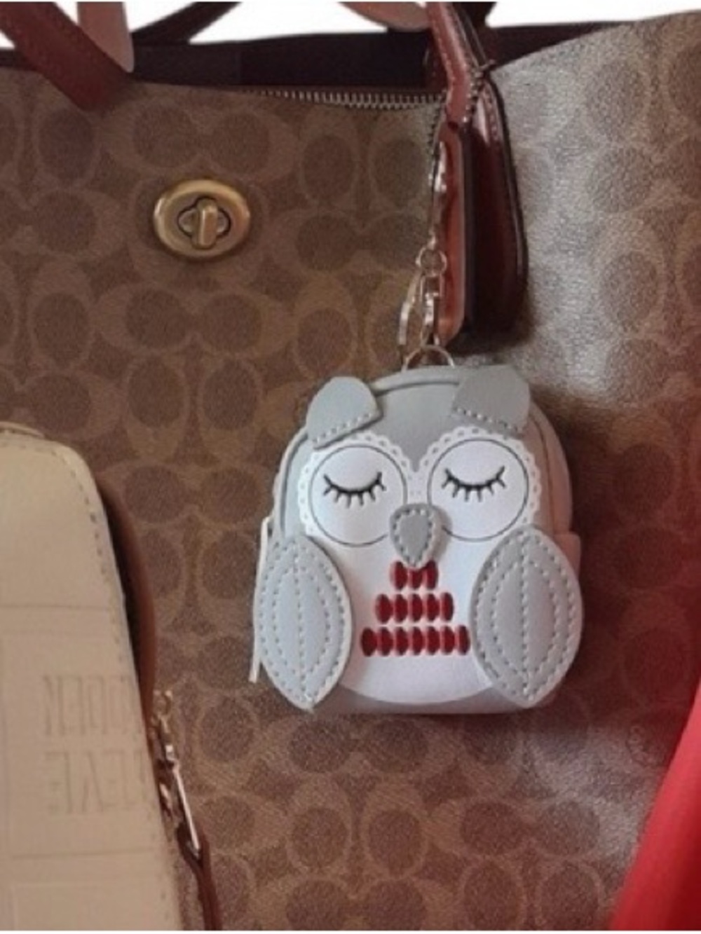 Cute Owl Coin Purse Keychain Bag Charm - Gray & White - Picture 2 of 15